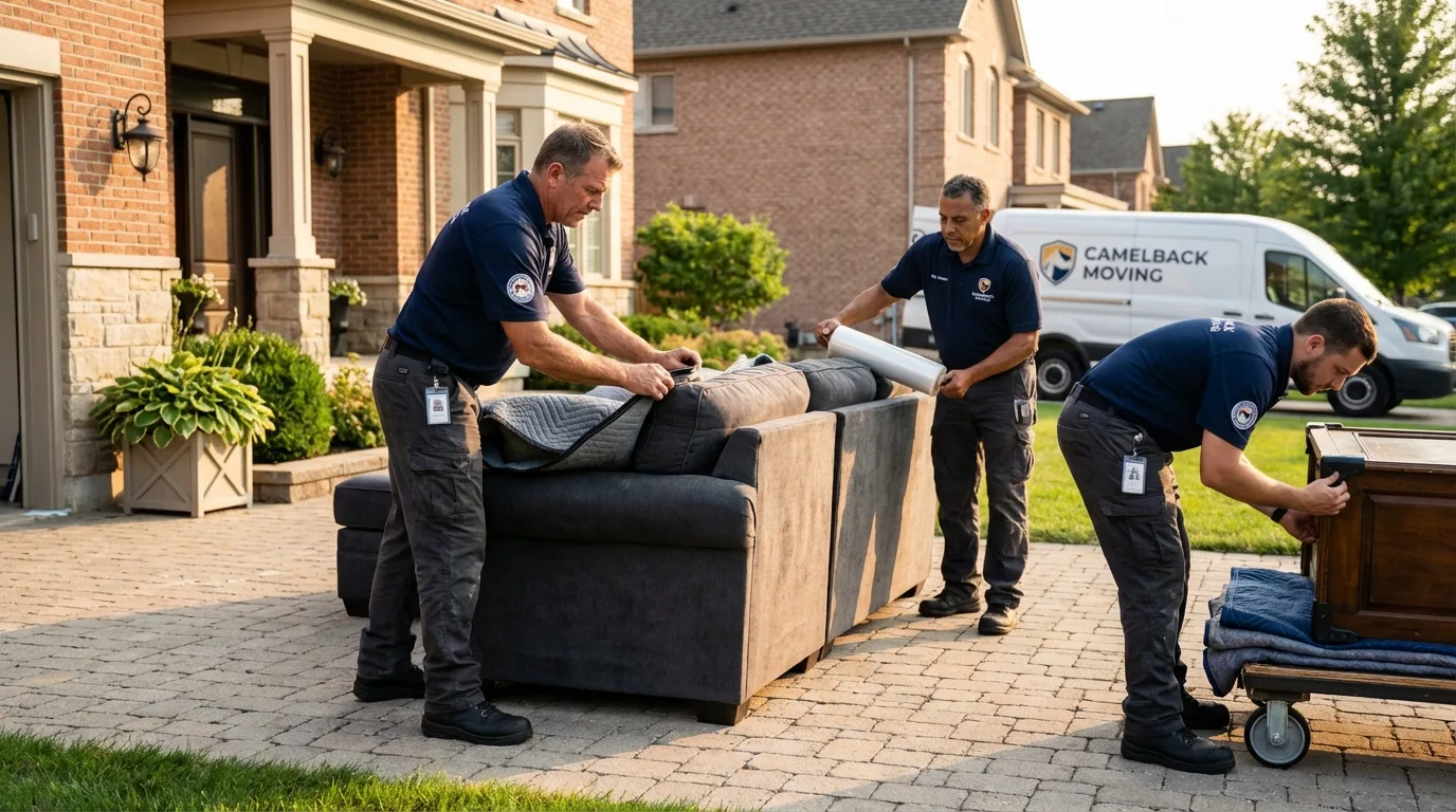 Large estate moving crew wrapping furniture in Bonney Lake, WA